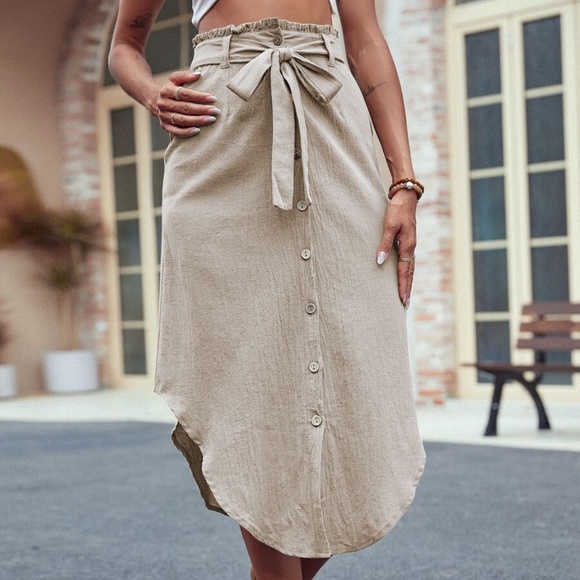 Boho Button up Belted Office Work Skirt - Picture 7 of 10